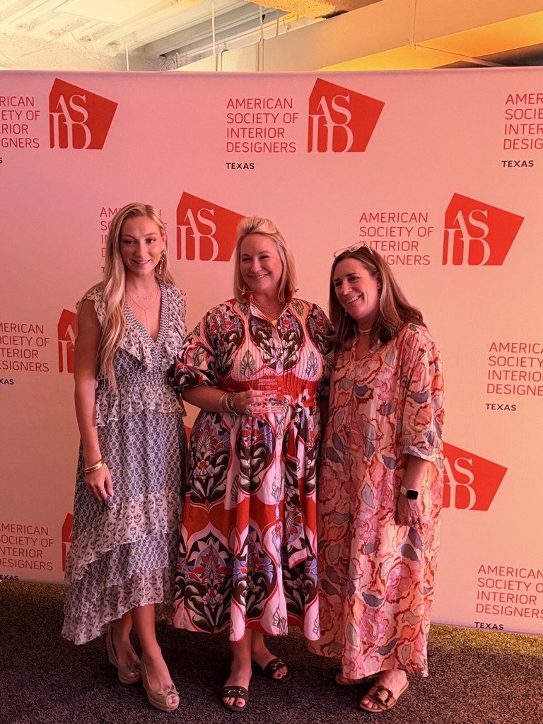 Sarah Hardin and her team holding the 2nd Place award at the ASID Texas 2026 Celebrating Design Awards, in front of the American Society of Interior Designers step and repeat backdrop.